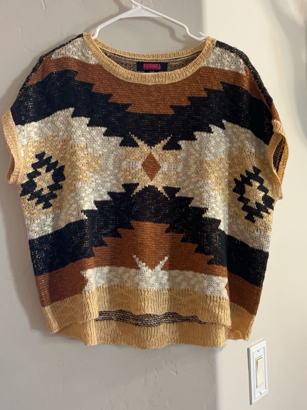 Rock & Roll Cowgirl Aztec Crew Sweater - Tan, Black & Cream